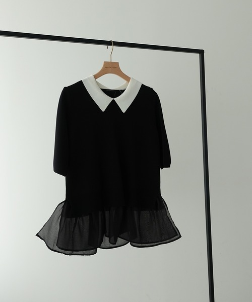 YECCA VECCA(イェッカヴェッカ)の「2way襟付きフリルレイヤードニット(ニット/セーター・レディース・ブラック/杢グレー/オフホワイト・FREE)」の9枚目の写真