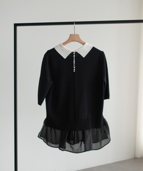 YECCA VECCA(イェッカヴェッカ)の「2way襟付きフリルレイヤードニット(ニット/セーター・レディース・ブラック/杢グレー/オフホワイト・FREE)」の10枚目の写真