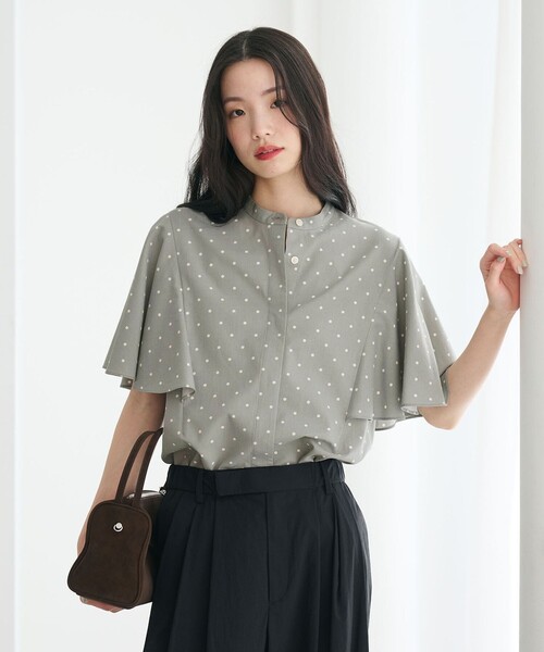 セール】【WEB限定】ドット フリルスリーブブラウス ウォッシャブル