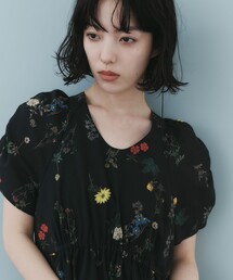 EMMEL REFINES | <EMMEL REFINES>EM フラワープリント ギャザーパフスリーブ ワンピース(ワンピース)