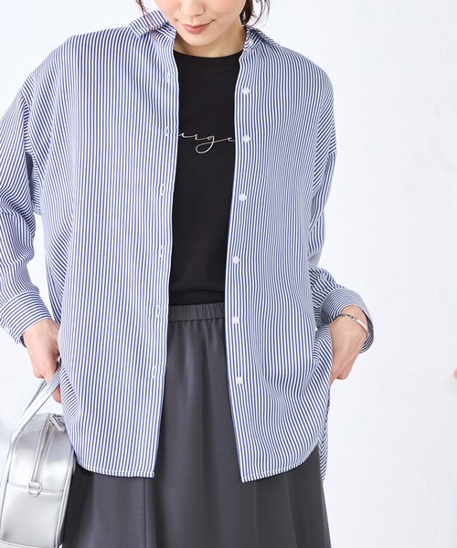 GALLORIA(ギャローリア)の「ストライプ柄バンドカラーシャツ(シャツ/ブラウス・レディース・ブルー/ライトピンク/ネイビー・S/M/LL/L)」の7枚目の写真