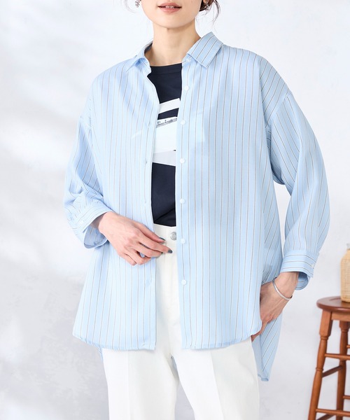 GALLORIA(ギャローリア)の「ストライプ柄バンドカラーシャツ(シャツ/ブラウス・レディース・ブルー/ライトピンク/ネイビー・S/M/LL/L)」の11枚目の写真