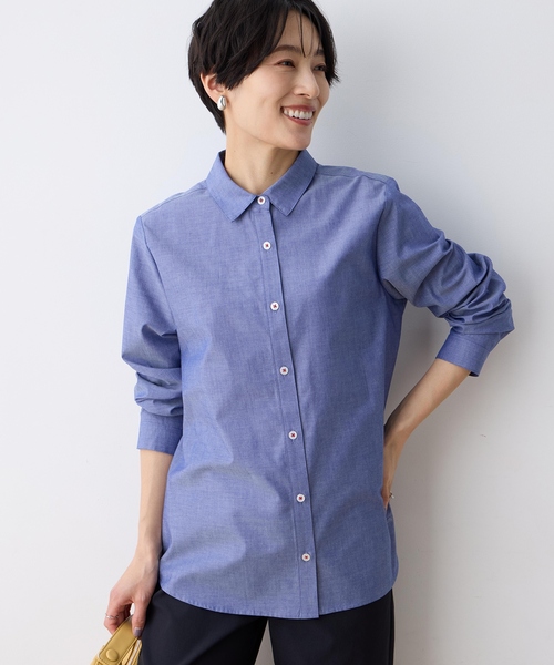 DECOY SINCE 1981（デコイシンスイチキュウハチイチ）の「レギュラーカラーシャツブラウス【綿100％・シワになりにくい】（シャツ/ブラウス・レディース・ブルー/ピンク/ネイビー・9号/11号/13号/15号/17号）」の2枚目の写真