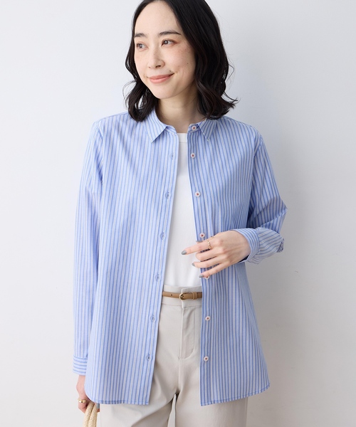 DECOY SINCE 1981（デコイシンスイチキュウハチイチ）の「レギュラーカラーシャツブラウス【綿100％・シワになりにくい】（シャツ/ブラウス・レディース・ブルー/ピンク/ネイビー・9号/11号/13号/15号/17号）」の3枚目の写真