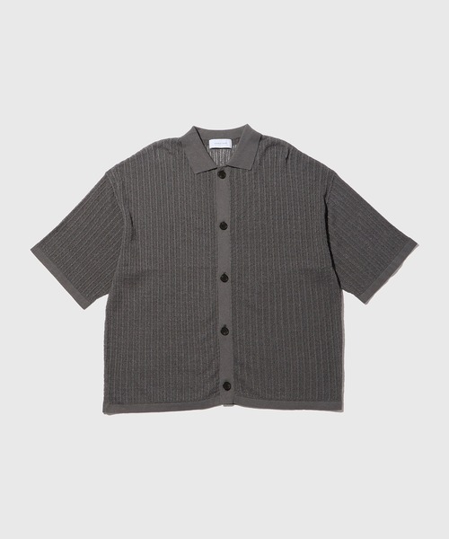 ADAM ET ROPE'(アダムエロペ)の「ペーパーミックス シアーニット シャツ カーディガン / ロングシーズン着用可能(カーディガン/ボレロ・メンズ・ブラック/ベージュ系その他/チャコールグレー・L/M)」の3枚目の写真