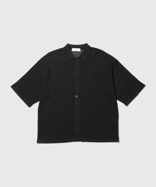 ADAM ET ROPE'(アダムエロペ)の「ペーパーミックス シアーニット シャツ カーディガン / ロングシーズン着用可能(カーディガン/ボレロ・メンズ・ブラック/ベージュ系その他/チャコールグレー・L/M)」の2枚目の写真
