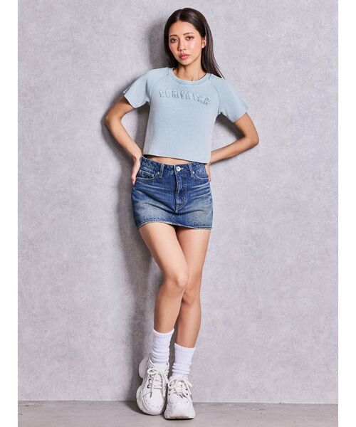 GYDA(ジェイダ)の「GEMYNTAR patchブリーチトップス(Tシャツ/カットソー・レディース・ライトブルー/ブラック・FREE)」の12枚目の写真