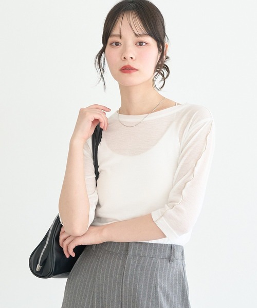 earth music&ecology(アースミュージックアンドエコロジー)の「ハイショクメロートップス(Tシャツ/カットソー・レディース・ブラック/オフホワイト/ベージュ/ライトグリーン・FREE)」の5枚目の写真