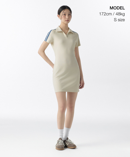 MUSINSA STANDARD WOMAN（ムシンサスタンダードウーマン）の「ウーマンズスリットネックレーストリムポロワンピース[クリーム/ブルー]（ワンピース・レディース・その他・X-SMALL/SMALL/LARGE/MEDIUM）」の2枚目の写真