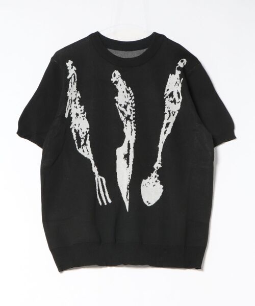 FreeZone(フリーゾーン)の「ジャカードアート柄半袖ニットプルオーバー(Tシャツ/カットソー・メンズ・ブラック/ホワイト・F)」の2枚目の写真