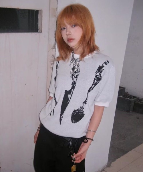 FreeZone(フリーゾーン)の「ジャカードアート柄半袖ニットプルオーバー(Tシャツ/カットソー・メンズ・ブラック/ホワイト・F)」の15枚目の写真