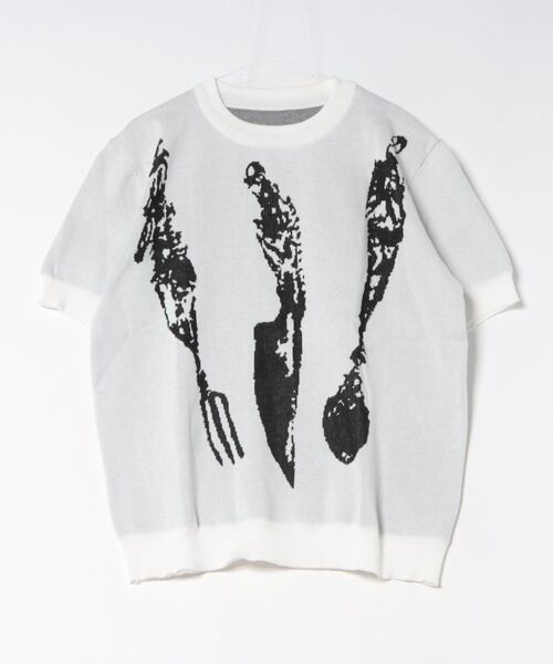 FreeZone(フリーゾーン)の「ジャカードアート柄半袖ニットプルオーバー(Tシャツ/カットソー・メンズ・ブラック/ホワイト・F)」の10枚目の写真