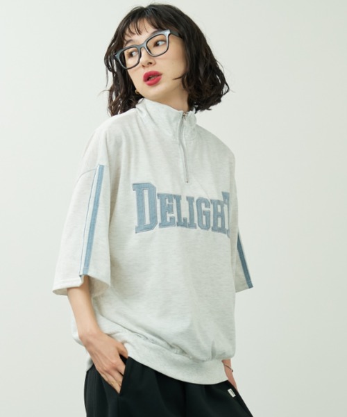 A.D.C.L.(エーディーシーエル)の「ロゴ刺繍&ライン ハーフジッププルオーバー(Tシャツ/カットソー・レディース・グリーン/ブルー・M/L)」の1枚目の写真