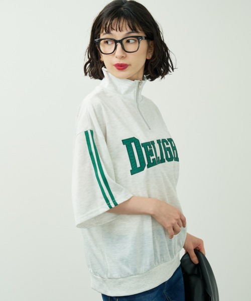 A.D.C.L.(エーディーシーエル)の「ロゴ刺繍&ライン ハーフジッププルオーバー(Tシャツ/カットソー・レディース・グリーン/ブルー・M/L)」の2枚目の写真