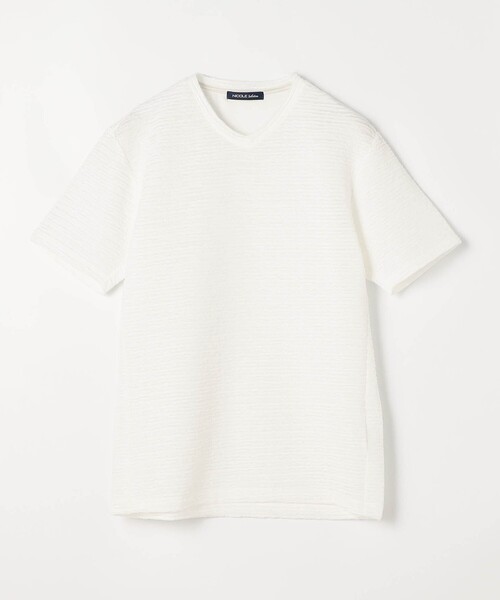 NICOLE selection(ニコルセレクション)の「ブリスタージャカードVネック半袖プルオーバー(Tシャツ/カットソー・メンズ・チャコールグレー/ブラック/ホワイト/アクア/ネイビー・M/L/XL)」の16枚目の写真