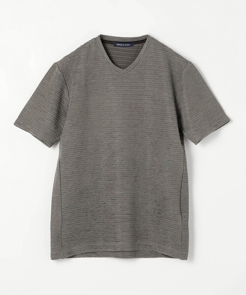 NICOLE selection(ニコルセレクション)の「ブリスタージャカードVネック半袖プルオーバー(Tシャツ/カットソー・メンズ・チャコールグレー/ブラック/ホワイト/アクア/ネイビー・M/L/XL)」の17枚目の写真