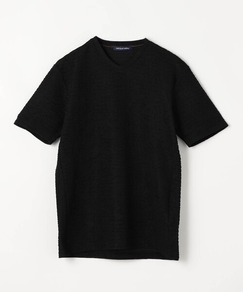 NICOLE selection(ニコルセレクション)の「ブリスタージャカードVネック半袖プルオーバー(Tシャツ/カットソー・メンズ・チャコールグレー/ブラック/ホワイト/アクア/ネイビー・M/L/XL)」の18枚目の写真