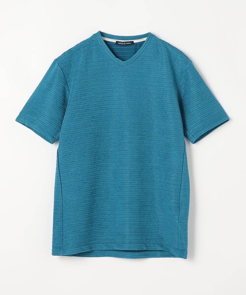 NICOLE selection(ニコルセレクション)の「ブリスタージャカードVネック半袖プルオーバー(Tシャツ/カットソー・メンズ・チャコールグレー/ブラック/ホワイト/アクア/ネイビー・M/L/XL)」の19枚目の写真