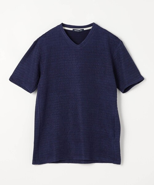 NICOLE selection(ニコルセレクション)の「ブリスタージャカードVネック半袖プルオーバー(Tシャツ/カットソー・メンズ・チャコールグレー/ブラック/ホワイト/アクア/ネイビー・M/L/XL)」の20枚目の写真