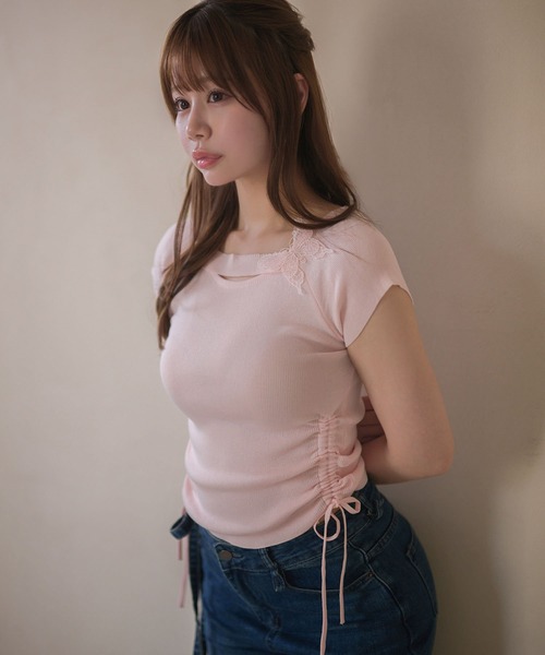 M DOLLY（エムドリー）の「Butterfly iris knit tops/バタフライアイリス ニットトップス（ニット/セーター・レディース・ライトブルー/ミント/ピンク・FREE）」の16枚目の写真