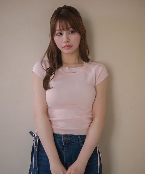 M DOLLY（エムドリー）の「Butterfly iris knit tops/バタフライアイリス ニットトップス（ニット/セーター・レディース・ライトブルー/ミント/ピンク・FREE）」の19枚目の写真