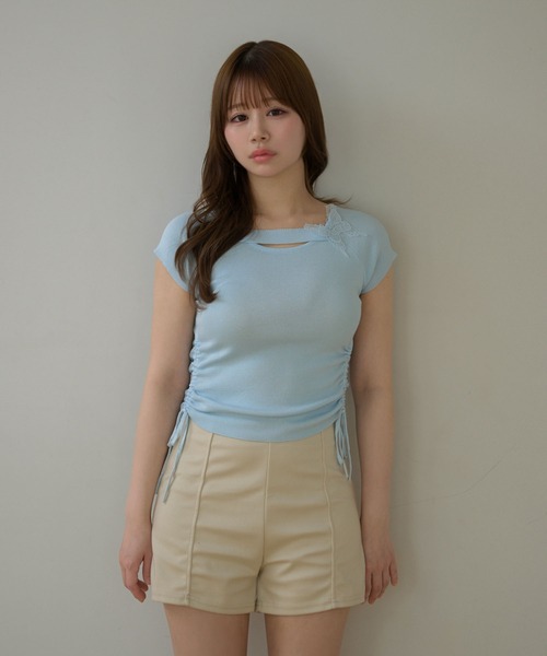 M DOLLY（エムドリー）の「Butterfly iris knit tops/バタフライアイリス ニットトップス（ニット/セーター・レディース・ライトブルー/ミント/ピンク・FREE）」の14枚目の写真