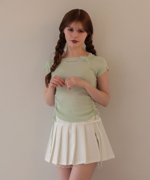 M DOLLY（エムドリー）の「Butterfly iris knit tops/バタフライアイリス ニットトップス（ニット/セーター・レディース・ライトブルー/ミント/ピンク・FREE）」の4枚目の写真