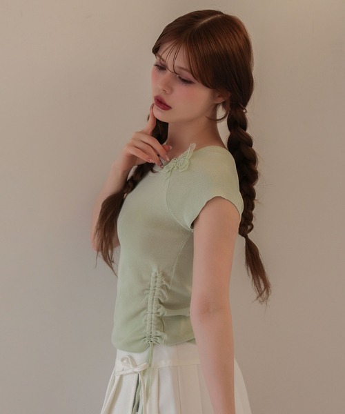 M DOLLY（エムドリー）の「Butterfly iris knit tops/バタフライアイリス ニットトップス（ニット/セーター・レディース・ライトブルー/ミント/ピンク・FREE）」の7枚目の写真