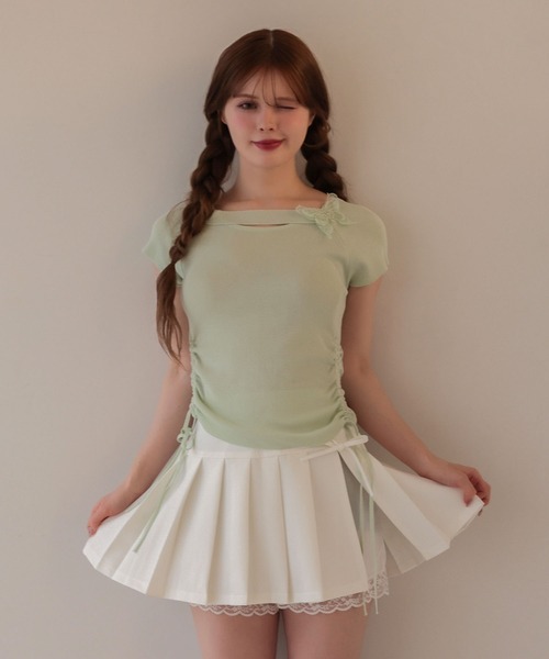 M DOLLY（エムドリー）の「Butterfly iris knit tops/バタフライアイリス ニットトップス（ニット/セーター・レディース・ライトブルー/ミント/ピンク・FREE）」の8枚目の写真