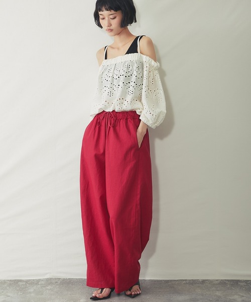 ANOTHER S(アナザーエス)の「綿リネンドロストワイドパンツ(その他パンツ・レディース・チャコールグレー/レッド/キャメル・FREE)」の4枚目の写真