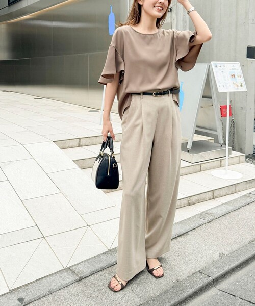 NOLLEY’S（ノーリーズ）の「《セットアップ対応》ウォッシャブル麻調ワイドパンツ（その他パンツ・レディース・ベージュ/ネイビー・38/36/34）」の4枚目の写真
