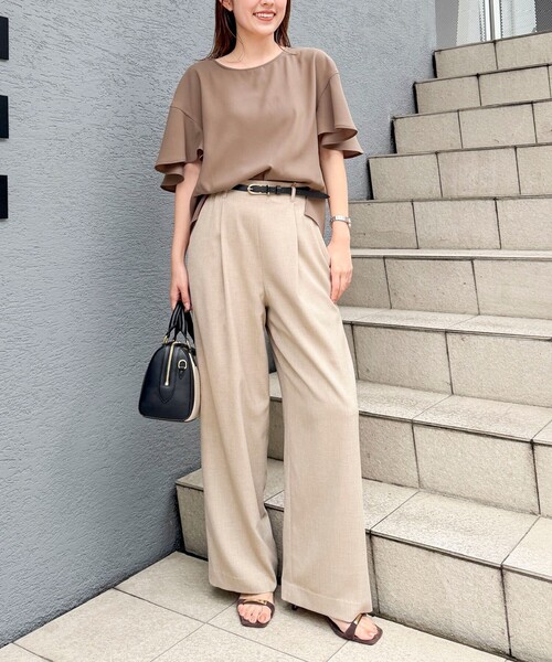 NOLLEY’S（ノーリーズ）の「《セットアップ対応》ウォッシャブル麻調ワイドパンツ（その他パンツ・レディース・ベージュ/ネイビー・38/36/34）」の5枚目の写真