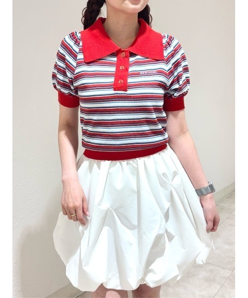 REDYAZEL(レディアゼル)の「パフスリーブポロニットプルオーバー(ニット/セーター・レディース・レッド系その他/グリーン/ホワイト/オレンジ/ネイビー・FREE)」の8枚目の写真