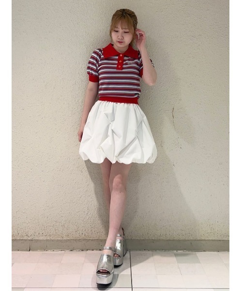 REDYAZEL(レディアゼル)の「パフスリーブポロニットプルオーバー(ニット/セーター・レディース・レッド系その他/グリーン/ホワイト/オレンジ/ネイビー・FREE)」の9枚目の写真