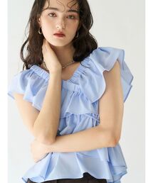 LAGUNAMOON | フリルクロスデザインブラウス 【夏服】【オフショル】【半袖】(シャツ/ブラウス)