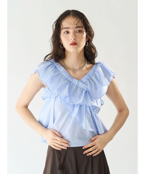 LAGUNAMOON（ラグナムーン）の「フリルクロスデザインブラウス 【夏服】【オフショル】【半袖】（シャツ/ブラウス・レディース・ブラウン/ホワイト/ライトブルー/その他1・FREE）」の13枚目の写真