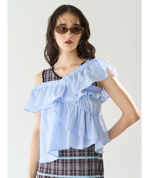 LAGUNAMOON（ラグナムーン）の「フリルクロスデザインブラウス 【夏服】【オフショル】【半袖】（シャツ/ブラウス・レディース・ブラウン/ホワイト/ライトブルー/その他1・FREE）」の12枚目の写真