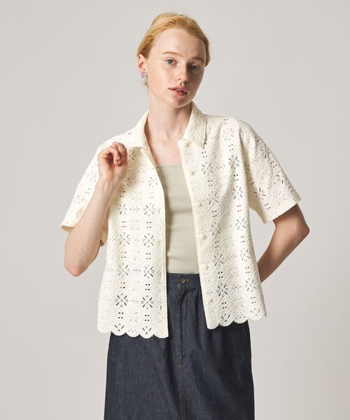 Steven Alan（スティーブンアラン）の「＜Steven Alan＞レース ショートスリーブ シャツ（シャツ/ブラウス・レディース・ブラック/オフホワイト・S/M）」の4枚目の写真