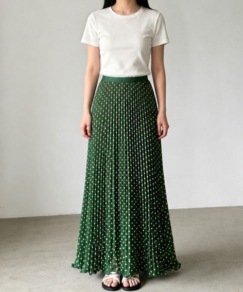 Miniministore(ミニミニストア)の「ドット柄プリーツマキシスカートレディース(スカート・レディース・オリーブ/ワインレッド/ホワイト/ピンク/ブラウン/ベージュ/マスタード/ネイビー/ブラック/ダークグリーン・FREE)」の5枚目の写真