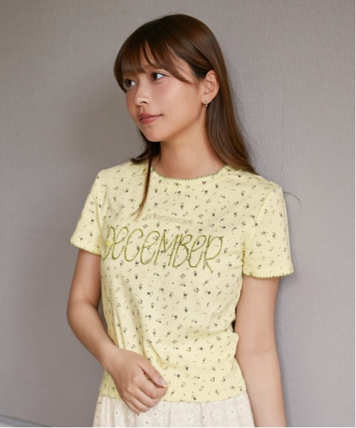GORGE(ゴージ)の「《フラワー総柄×ロゴ刺繍》カットソー/Y2K韓国ガーリー/春夏秋/全3色(Tシャツ/カットソー・レディース・イエロー/ネイビー/ライトグレー・F)」の12枚目の写真