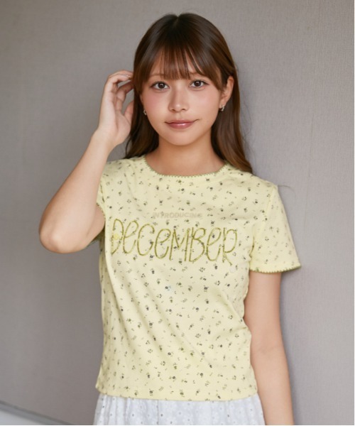 GORGE(ゴージ)の「《フラワー総柄×ロゴ刺繍》カットソー/Y2K韓国ガーリー/春夏秋/全3色(Tシャツ/カットソー・レディース・イエロー/ネイビー/ライトグレー・F)」の11枚目の写真