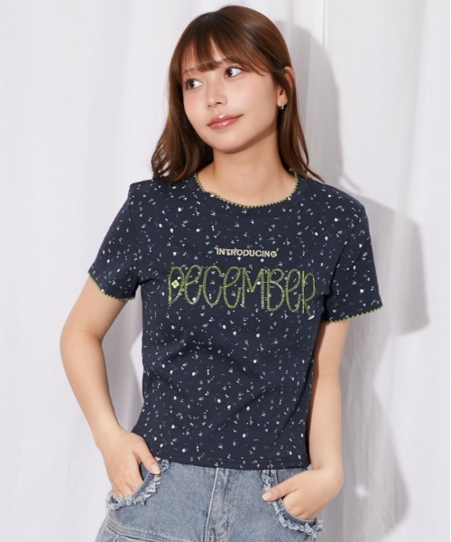 GORGE(ゴージ)の「《フラワー総柄×ロゴ刺繍》カットソー/Y2K韓国ガーリー/春夏秋/全3色(Tシャツ/カットソー・レディース・イエロー/ネイビー/ライトグレー・F)」の7枚目の写真