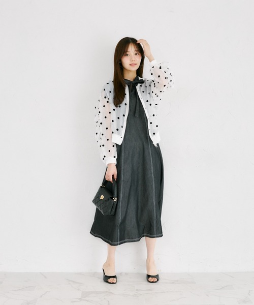 tocco closet(トッコ クローゼット)の「【ZOZO限定】シアードットギャザースリーブダブルジップブルゾン(ブルゾン・レディース・オフホワイト/ブラック・M)」の3枚目の写真