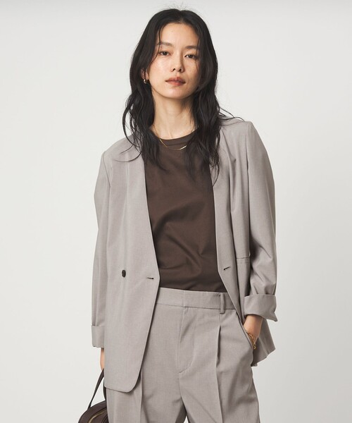 green label relaxing（グリーンレーベルリラクシング）の「［size SHORT/TALLあり］トリアセ ノーラペル ジャケット（ノーカラージャケット・レディース・ダークグレー/ライトグレー・34/SHORT/38/36/44/42/40）」の2枚目の写真