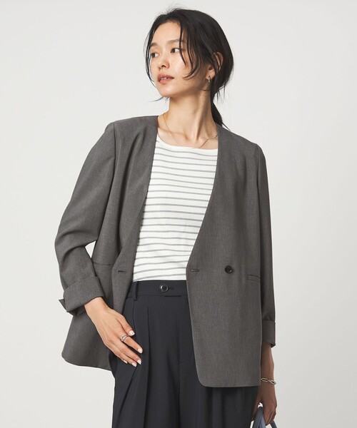 green label relaxing（グリーンレーベルリラクシング）の「［size SHORT/TALLあり］トリアセ ノーラペル ジャケット（ノーカラージャケット・レディース・ダークグレー/ライトグレー・34/SHORT/38/36/44/42/40）」の4枚目の写真
