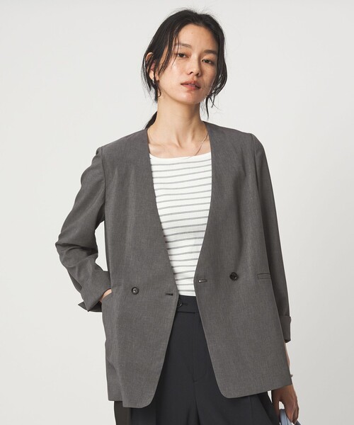 green label relaxing（グリーンレーベルリラクシング）の「［size SHORT/TALLあり］トリアセ ノーラペル ジャケット（ノーカラージャケット・レディース・ダークグレー/ライトグレー・34/SHORT/38/36/44/42/40）」の5枚目の写真