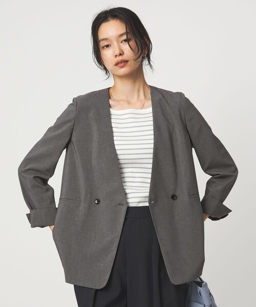 green label relaxing（グリーンレーベルリラクシング）の「［size SHORT/TALLあり］トリアセ ノーラペル ジャケット（ノーカラージャケット・レディース・ダークグレー/ライトグレー・34/SHORT/38/36/44/42/40）」の6枚目の写真