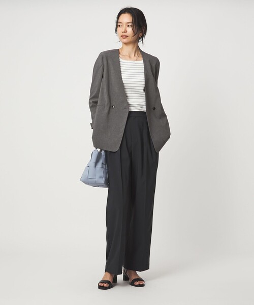 green label relaxing（グリーンレーベルリラクシング）の「［size SHORT/TALLあり］トリアセ ノーラペル ジャケット（ノーカラージャケット・レディース・ダークグレー/ライトグレー・34/SHORT/38/36/44/42/40）」の7枚目の写真