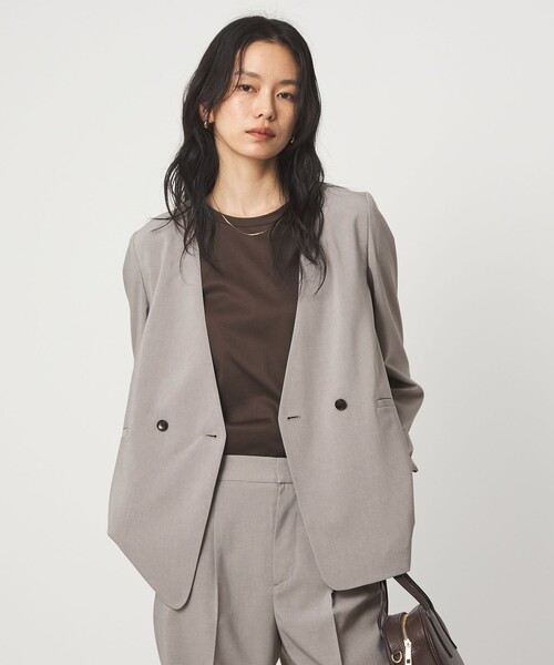 green label relaxing（グリーンレーベルリラクシング）の「［size SHORT/TALLあり］トリアセ ノーラペル ジャケット（ノーカラージャケット・レディース・ダークグレー/ライトグレー・34/SHORT/38/36/44/42/40）」の9枚目の写真