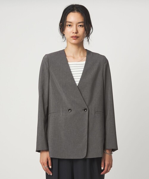green label relaxing（グリーンレーベルリラクシング）の「［size SHORT/TALLあり］トリアセ ノーラペル ジャケット（ノーカラージャケット・レディース・ダークグレー/ライトグレー・34/SHORT/38/36/44/42/40）」の15枚目の写真